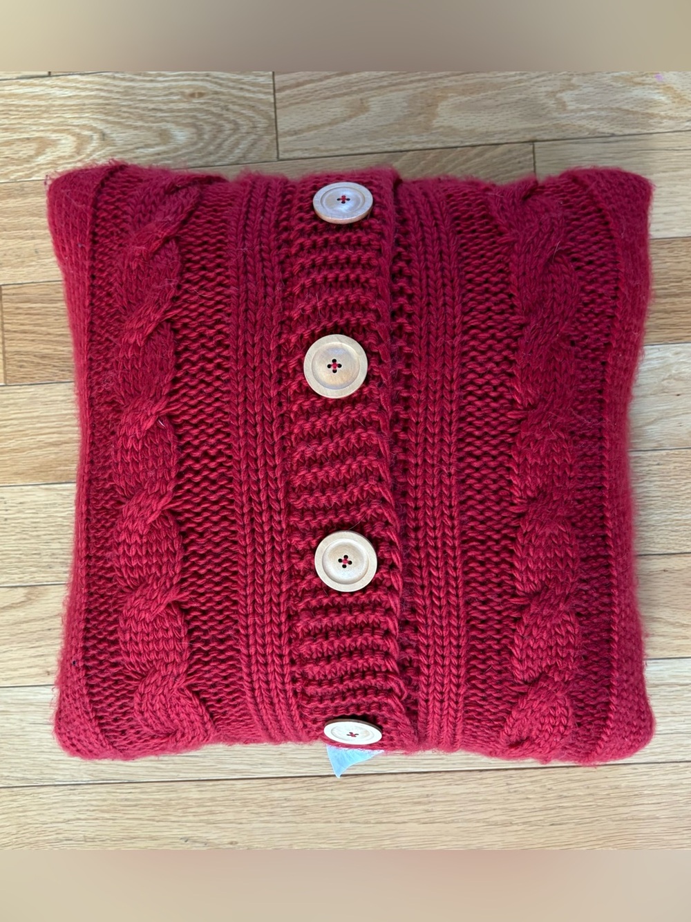 Red Cable Knit Sweater Button Down Throw Toss Pillow Threshold 18”x18” Holiday